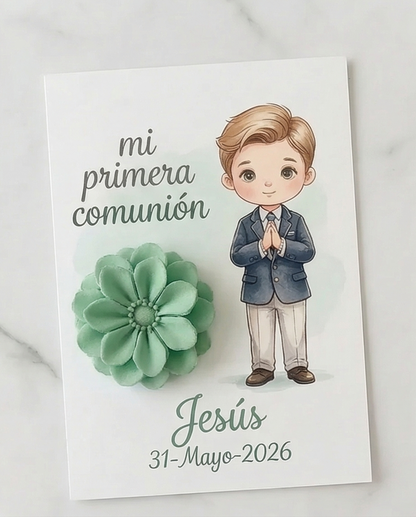 Tarjeta y Flor de Wax Melts -Primera Comunión