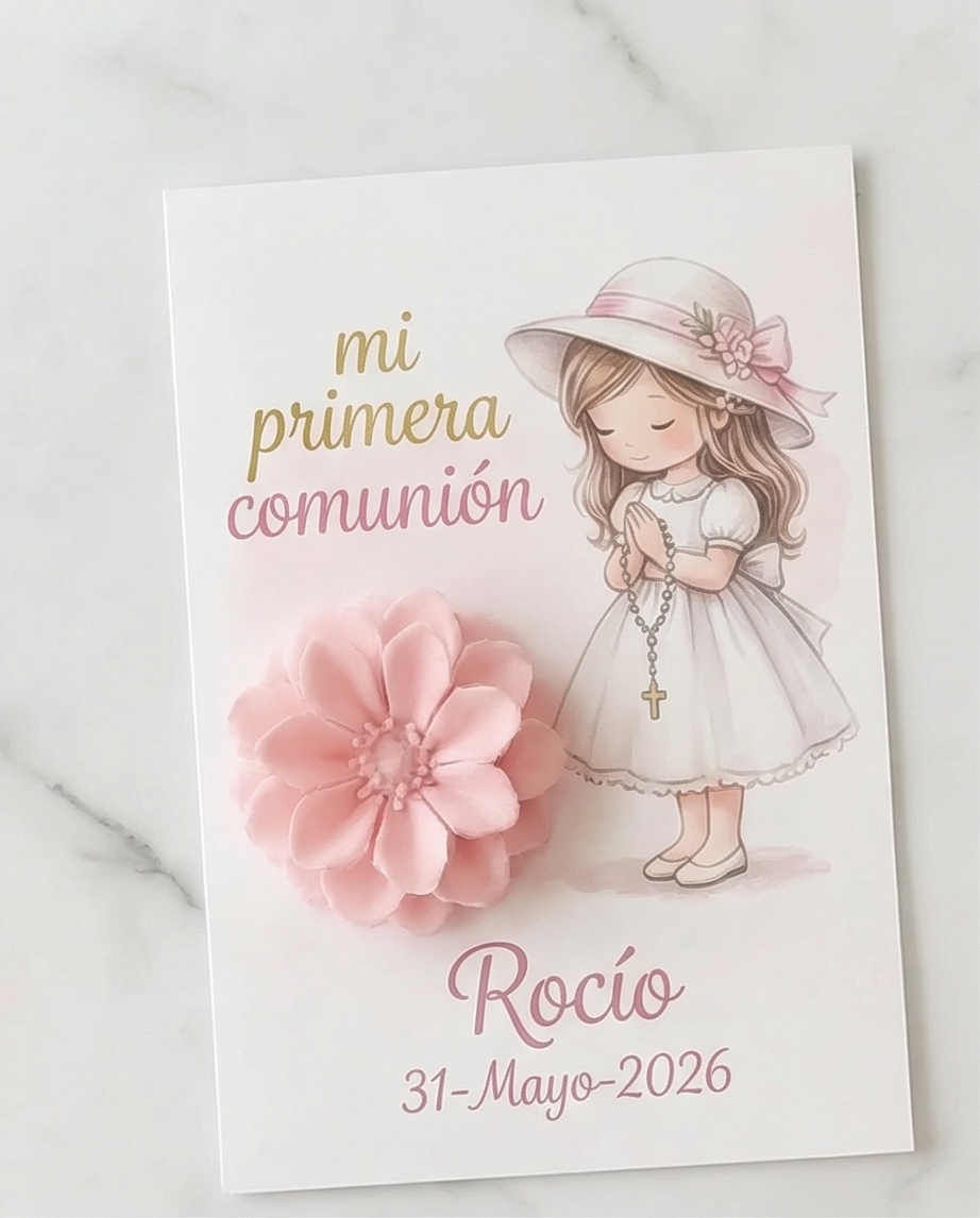 Tarjeta y Flor de Wax Melts -Primera Comunión