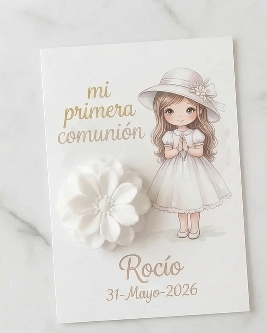 Tarjeta y Flor de Wax Melts -Primera Comunión