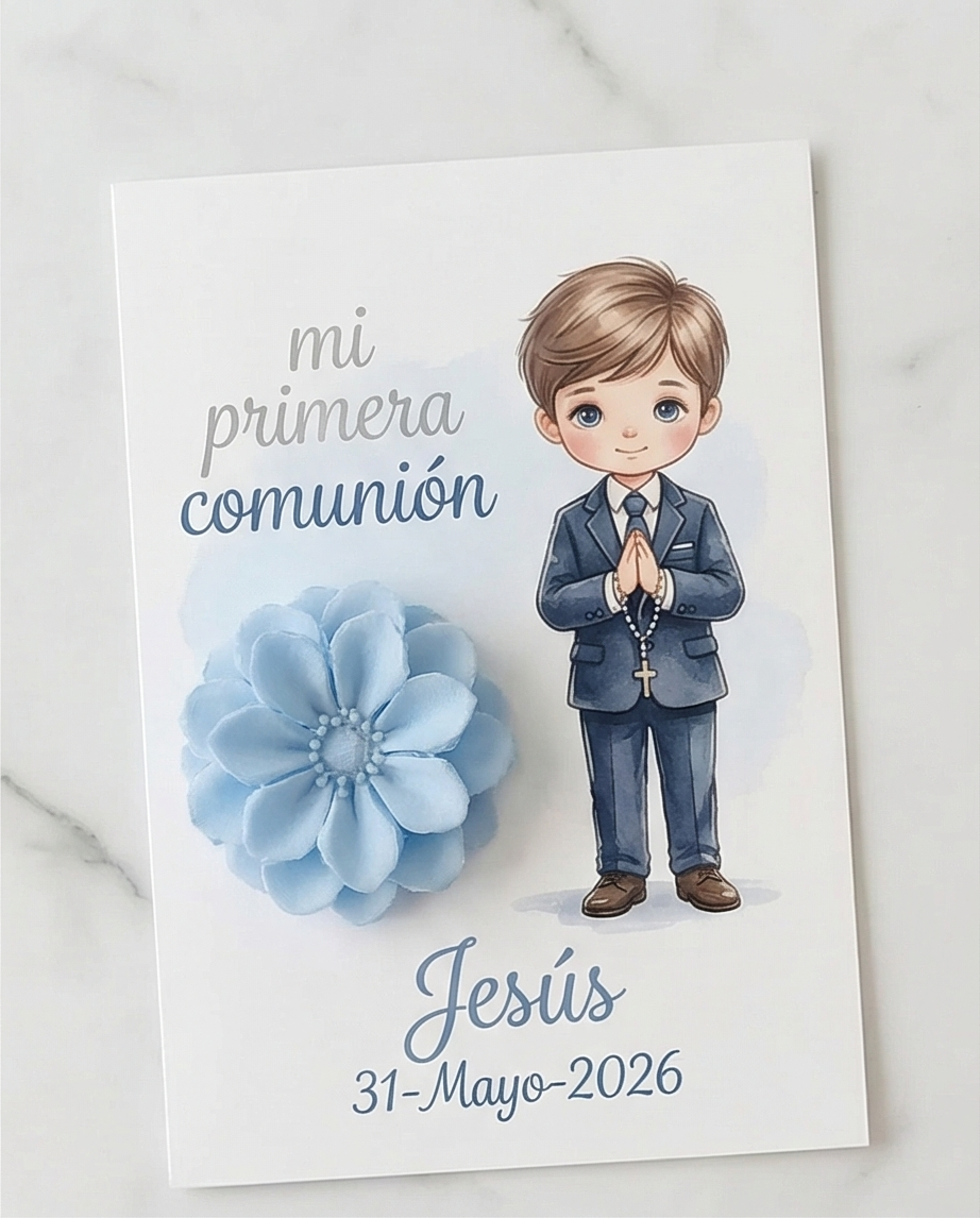 Tarjeta y Flor de Wax Melts -Primera Comunión