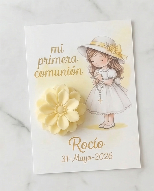 Tarjeta y Flor de Wax Melts -Primera Comunión